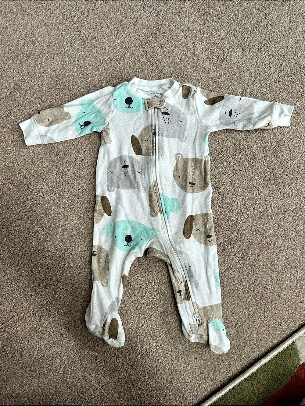 carters Baby Animal Footie White Brown Baby 6M